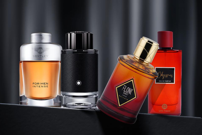 Woman confidently wearing bespoke citrus-amber signature scent, Luxury unboxing experience of limited-edition fragrance.